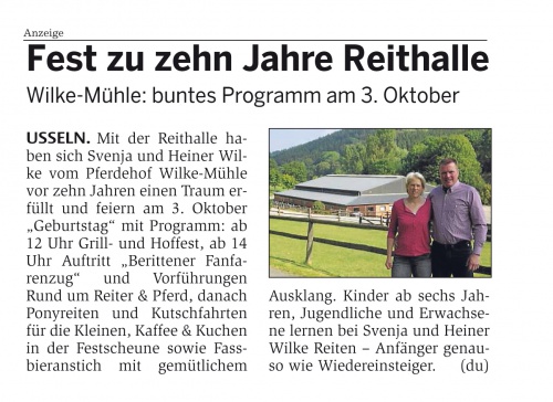 Zehn Jahre Reithalle - Wilke Mühle Usseln